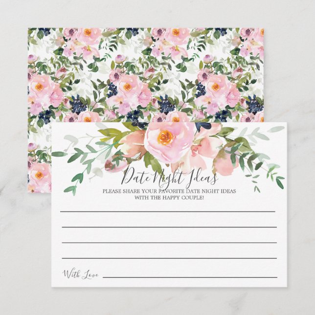 Convites Placa Ideias Noturnas de Data e Rosas de Blush (Frente/Verso)