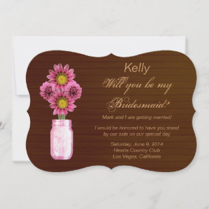 Convites Placa Mason Jar Bridesmaid, Rosa-Russo-País