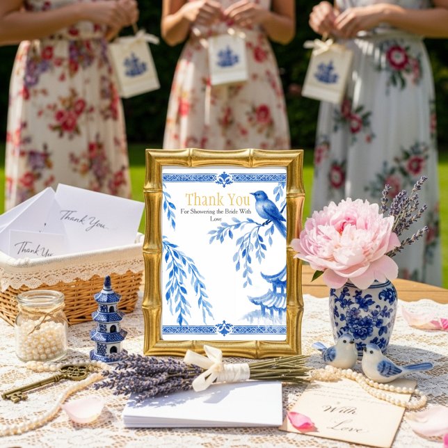 Convites Placa "Obrigado" em Chinoiserie Azul (Blue Chinoiserie "Thank You" Sign Invitation)
