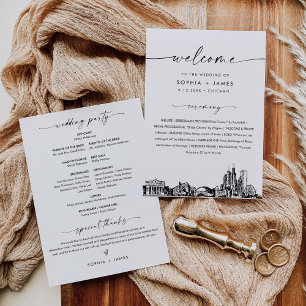 Convites Placa Plana do Programa de Casamento Skyline de Ch