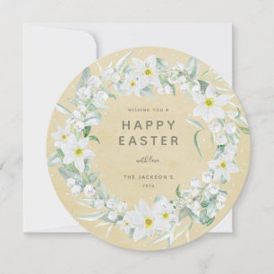 Convites Placa plana Felz pascoa Floral Branco Redonda