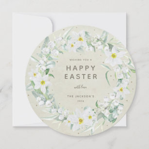 Convites Placa plana Felz pascoa Floral Branco Redonda