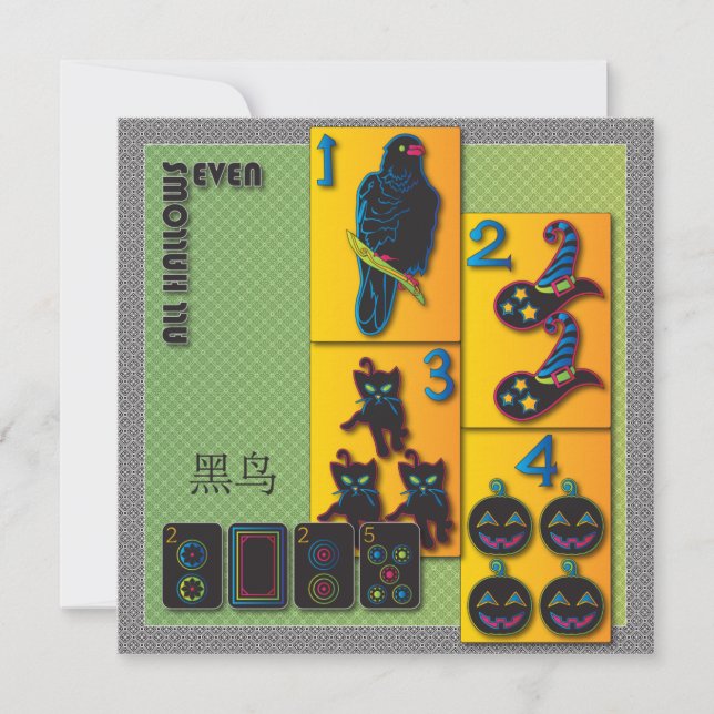Convites Placa Plana Mah Jongg Halloween (Frente)
