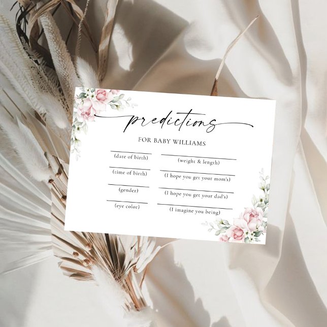 Convites Placa Predições do Chá de fraldas de Rosas Rosa-Bl (Criador carregado)