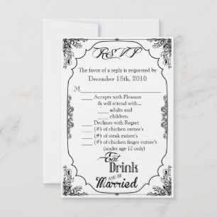 Convites Placa R.S.V.P. 3.5x5 Bebida Comida Casada Branca