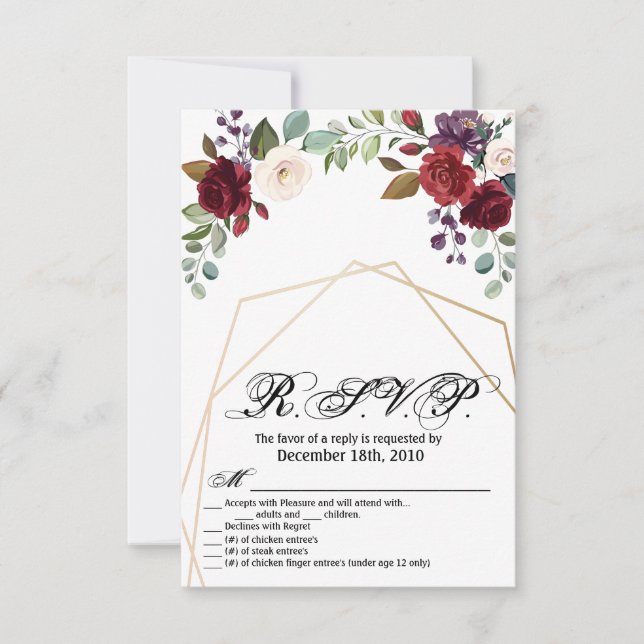 Convites Placa R.S.V.P. 3.5x5 Branca Rosa Dourada Geométric (Frente)