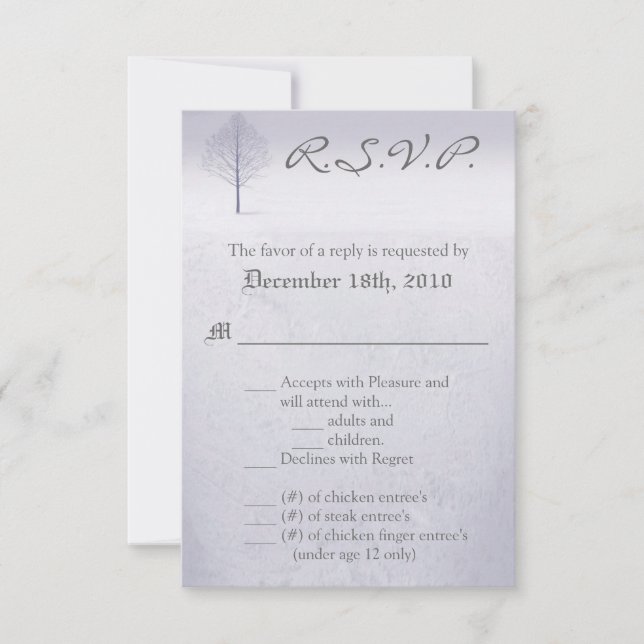Convites Placa R.S.V.P. 3.5x5 de inverno Árvores de inverno (Frente)