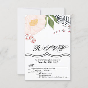 Convites Placa R.S.V.P. 3.5x5 Flores Brancas em Branco