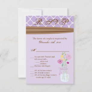 Convites Placa R.S.V.P. 3.5x5 País Mason Jar Flowers Bouq