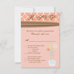 Convites Placa R.S.V.P. 3.5x5 País Mason Jar Flowers Bouq