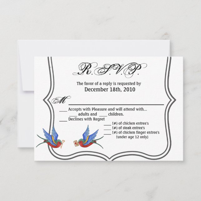 Convites Placa R.S.V.P. 5x3.5 Sparro de tatuagem de pássaro (Frente)