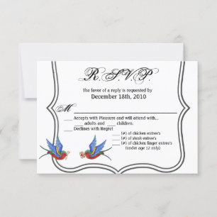 Convites Placa R.S.V.P. 5x3.5 Sparro de tatuagem de pássaro