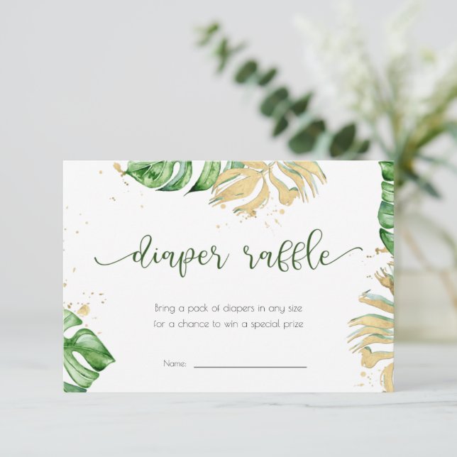 Convites Placa Raffle de Fralda Dourada tropical (Em pé/Frente)