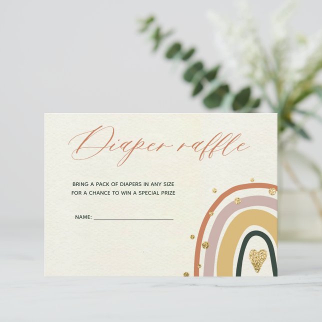 Convites Placa Raffle do Chá de fraldas Arco-Íris Dourado B (Em pé/Frente)