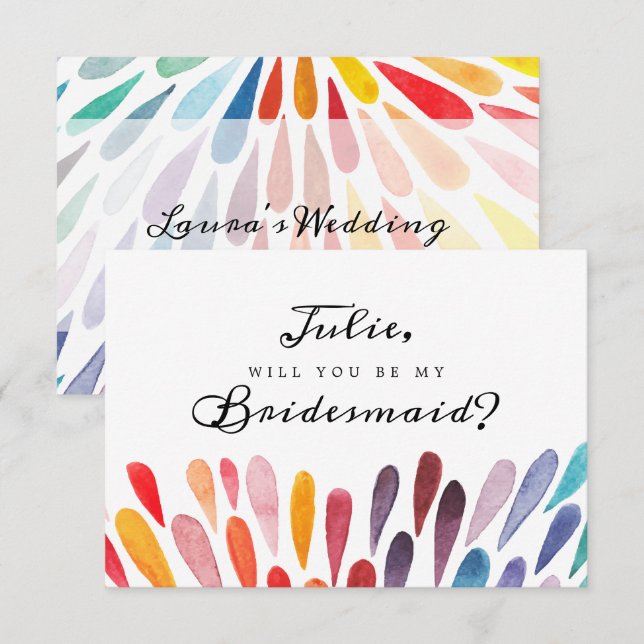 Convites Placa Rainbow Watercolor Bridesmaid (Frente/Verso)