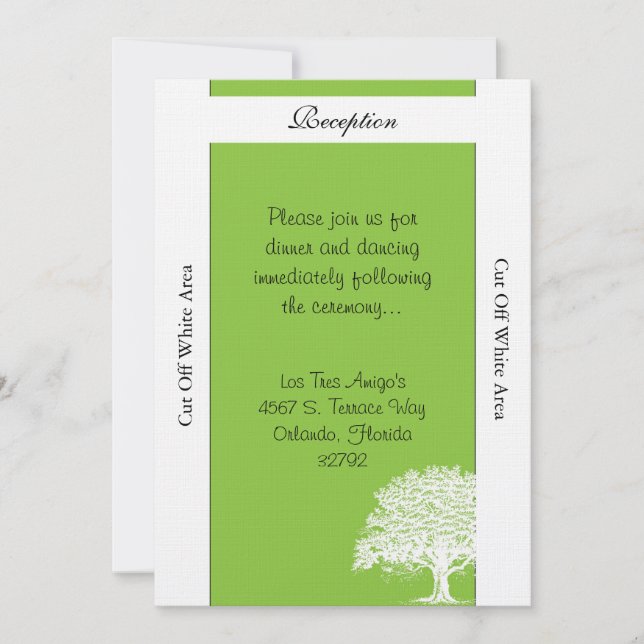 Convites Placa Recepção de casamento verde/branca da árvore (Frente)