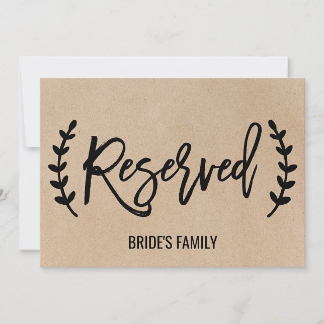 Convites Placa "Reservado" com Caligrafia Faux Kraft em Est (Frente)