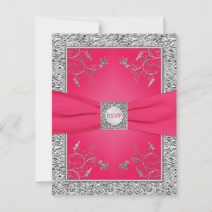 Convites Placa RSVP 2 Folha de Prata rosa, FAUX, Floral