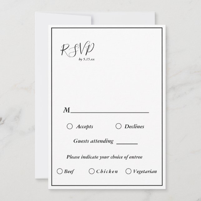 Convites Placa RSVP 5x7 do Menu de Casamento Moderno Elegan (Frente)