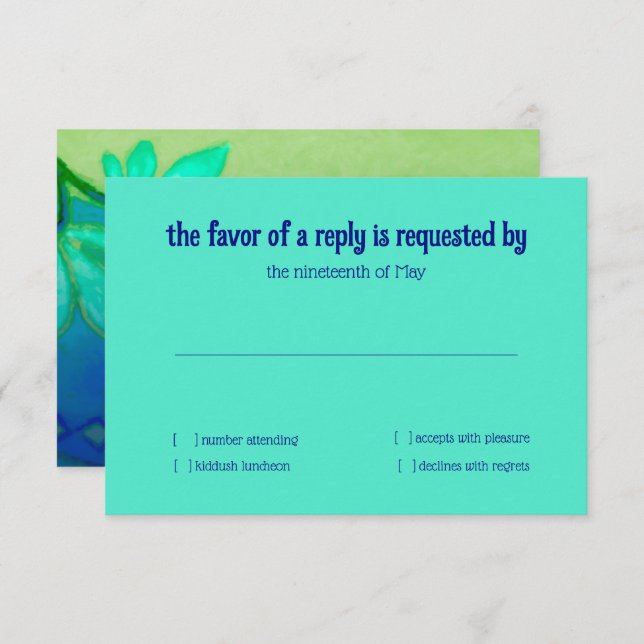 Convites Placa RSVP Aqua Verde Azul Água Floral (Frente/Verso)