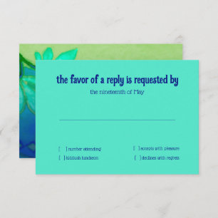 Convites Placa RSVP Aqua Verde Azul Água Floral