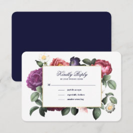 Convites Placa RSVP Azul de Marinho Floral Vintage