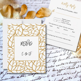 Convites Placa RSVP Botânica Abstrato Dourada Preta