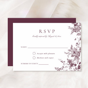 Convites Placa RSVP Botânica do Merlot Floral Burgundy Eleg