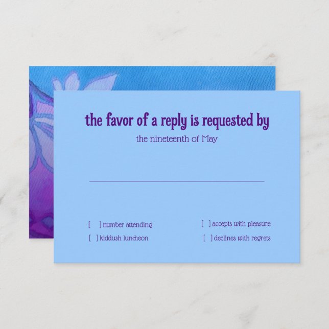 Convites Placa RSVP Cartonagem Floral Azul Turquesa Púrpura (Frente/Verso)