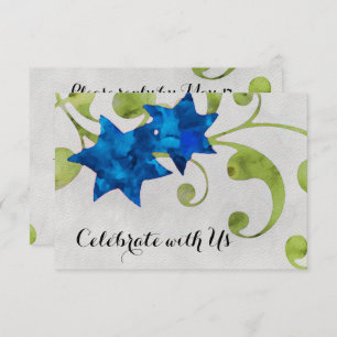 Convites Placa RSVP de Aquarela Estrela Floral Design Azul