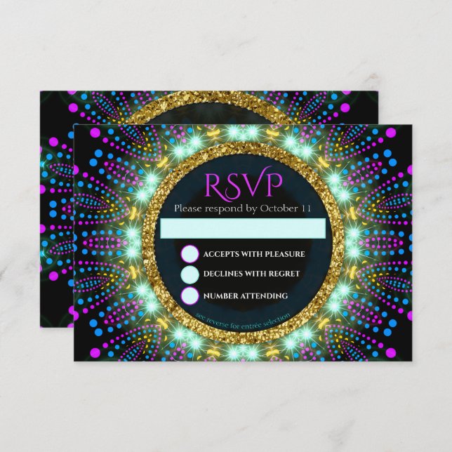Convites Placa RSVP de Bat Mitzvah com Luz Negra (Frente/Verso)