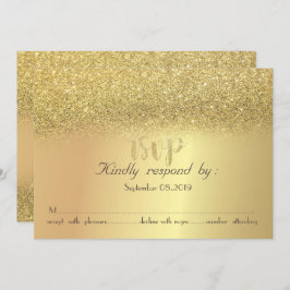Convites Placa RSVP de Bokeh Glitter Dourada Elegante