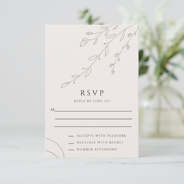 Convites Placa RSVP de Casamento Botânico de Beige Neutro M (Em pé/Frente)