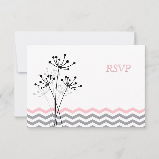 Convites Placa RSVP de Casamento Chevron, Rosa, Floral de C (Frente)