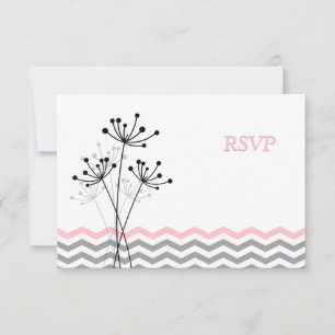 Convites Placa RSVP de Casamento Chevron, Rosa, Floral de C