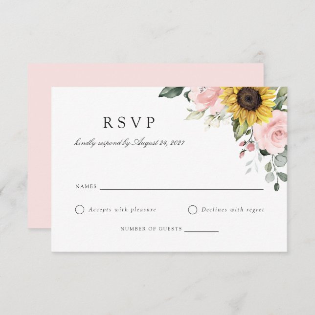 Convites Placa RSVP de Casamento Cor-de-Rosa Rosa Blush (Frente/Verso)