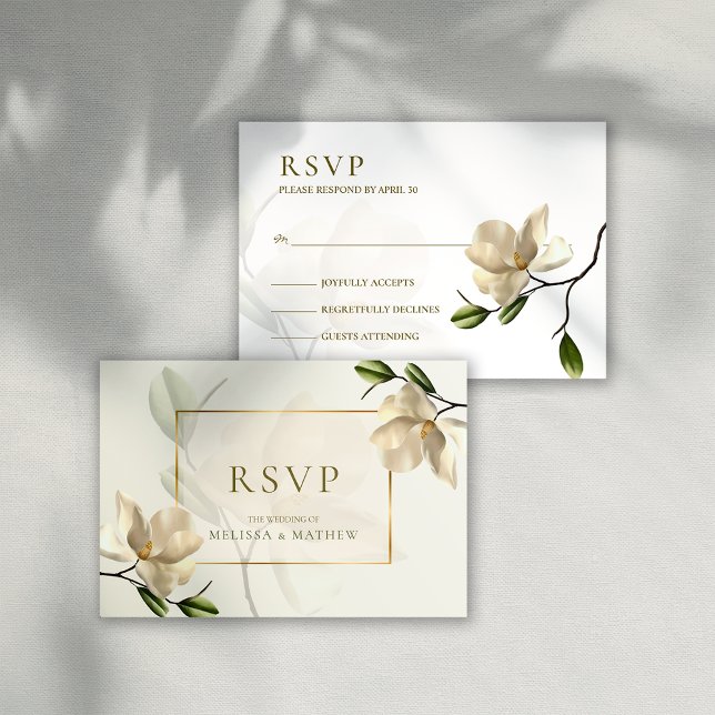Convites Placa RSVP de Casamento da Magnólia Oriental Orien (Elegant Oriental White Magnolia Wedding RSVP Card)
