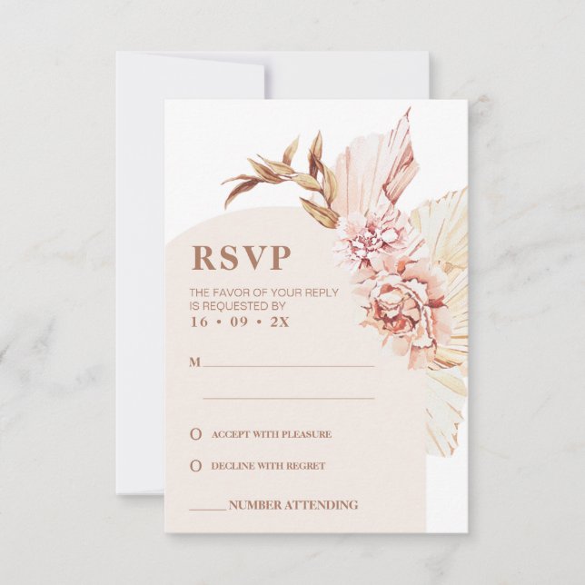 Convites Placa RSVP de Casamento de Arco de Blush Floral Mo (Frente)