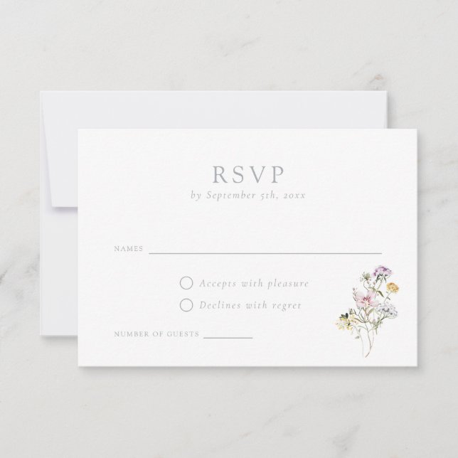 Convites Placa RSVP de Casamento de Blush de Flores Selvage (Frente)