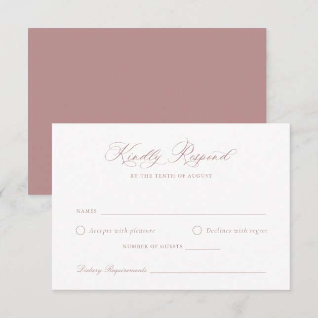 Convites Placa RSVP de Casamento de Blush de Script de Cali (Frente/Verso)