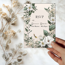 Convites Placa RSVP de Casamento de Borboletas Brancas e Bo