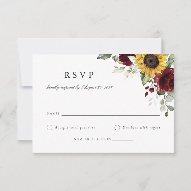 Convites Placa RSVP de Casamento de Borboletas Floral Sunfl (Frente)