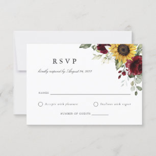 Convites Placa RSVP de Casamento de Borboletas Floral Sunfl