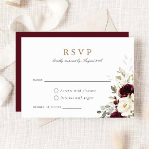 Convites Placa RSVP de Casamento de Bourgundia Branca Flora