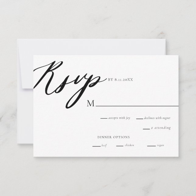 Convites Placa RSVP de Casamento de Caligrafia Elegante Mod (Frente)
