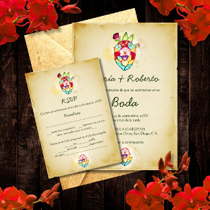 Convites Placa RSVP de Casamento de Coração Mexicano em Esp