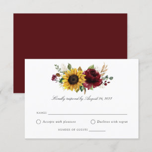 Convites Placa RSVP de Casamento de Girassóis Burgundy Gree