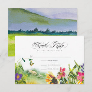 Convites Placa RSVP de Casamento de Girassóis Wild Meadow