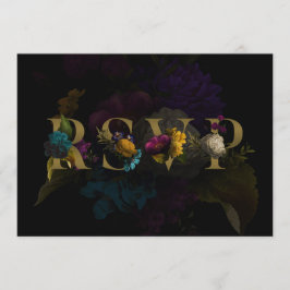 Convites Placa RSVP de Casamento de Monograma Floral Escuro