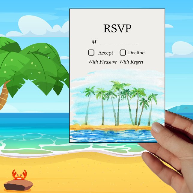 Convites Placa RSVP de Casamento de Palm Tree e Praia (Criador carregado)